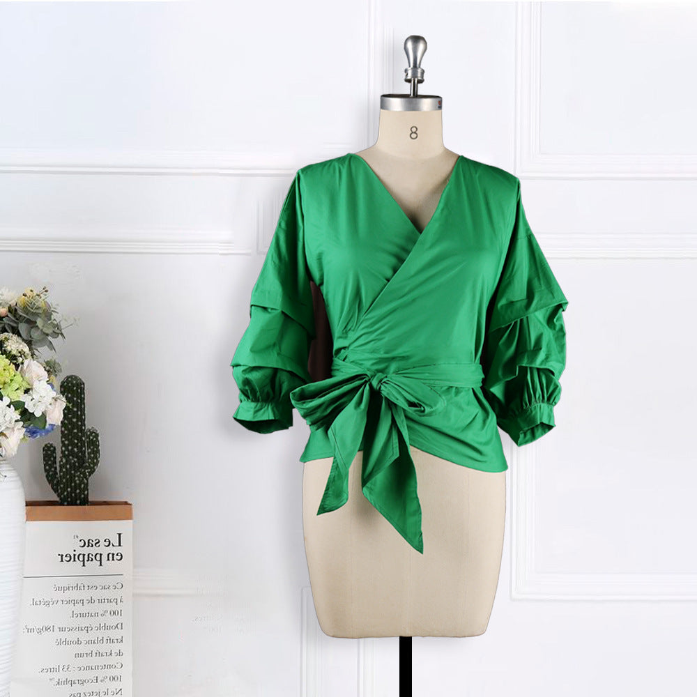 Damen Wickelbluse mit voluminösen Ärmeln R&B
