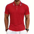 Herren nan tailliertes Kurzarm-Poloshirt mit Kontrastkragen aus atmungsaktivem Piqué R&B