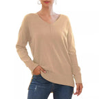 Damen eleganter V-Ausschnitt Pullover mit asymmetrischem Saum R&B