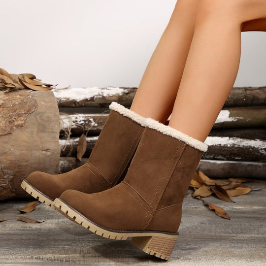 Damen warme Stiefeletten mit flauschigem Schafsfellkragen R&B