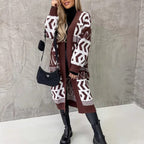 Damen Strickmantel mit geometrischem Muster und weitem Schnitt