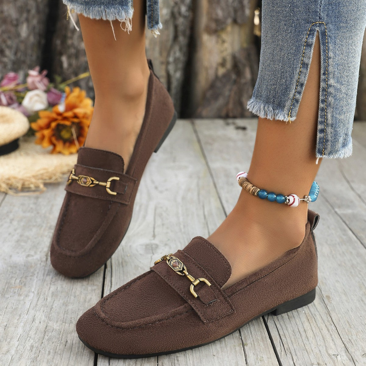 Damen Mokassins mit schicke Goldakzent und weichem Veloursleder R&B