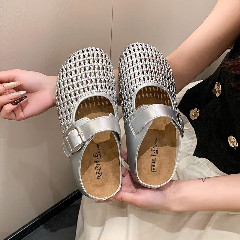 Damen Komfortable Riemchen-Clogs mit atemberaubendem Strickdesign