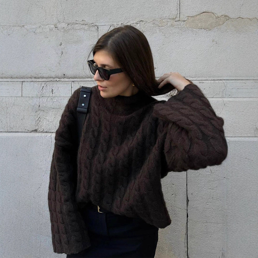 Damen modischer Rollkragenpullover aus strukturiertem Strickmaterial R&B