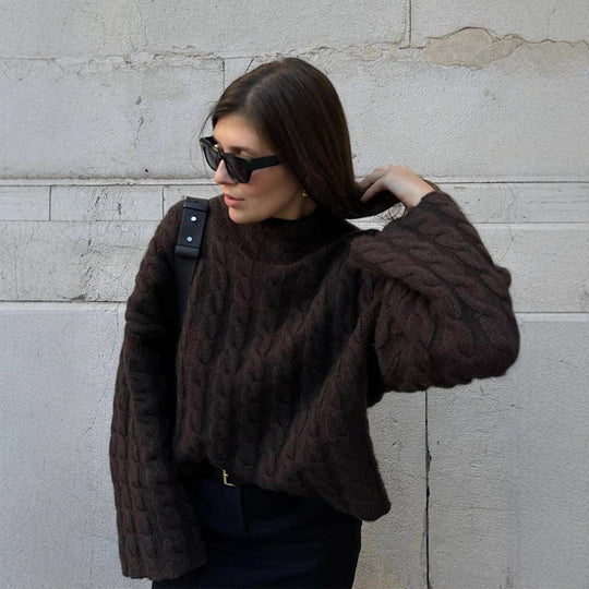 Damen modischer Rollkragenpullover aus strukturiertem Strickmaterial R&B