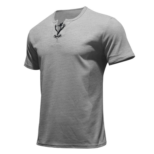 Herren nan Kurzarmshirt mit Schnürkragen, Metallösen und feinem Strukturjersey R&B