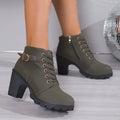 Damen Schnürstiefeletten mit Blockabsatz und Reißverschluss R&B