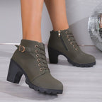 Damen Schnürstiefeletten mit Blockabsatz und Reißverschluss R&B
