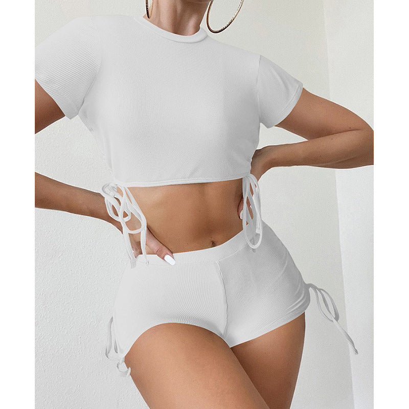 Damen Sportliches Crop-Top und Shorts-Set R&B