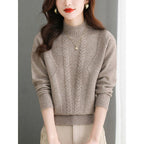 Damen Grobstrickpullover mit elegantem Zopfmuster und hohem Kragen R&B