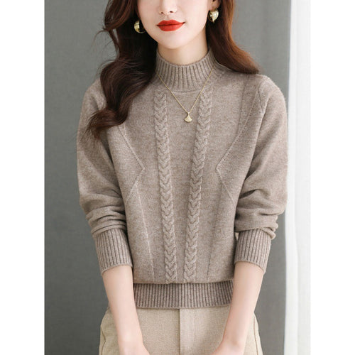 Damen Grobstrickpullover mit elegantem Zopfmuster und hohem Kragen R&B