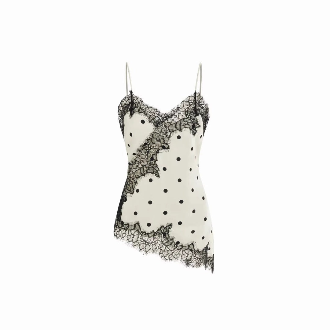 Damen Satin Top mit eleganter Spitze und Spaghettiträger R&B