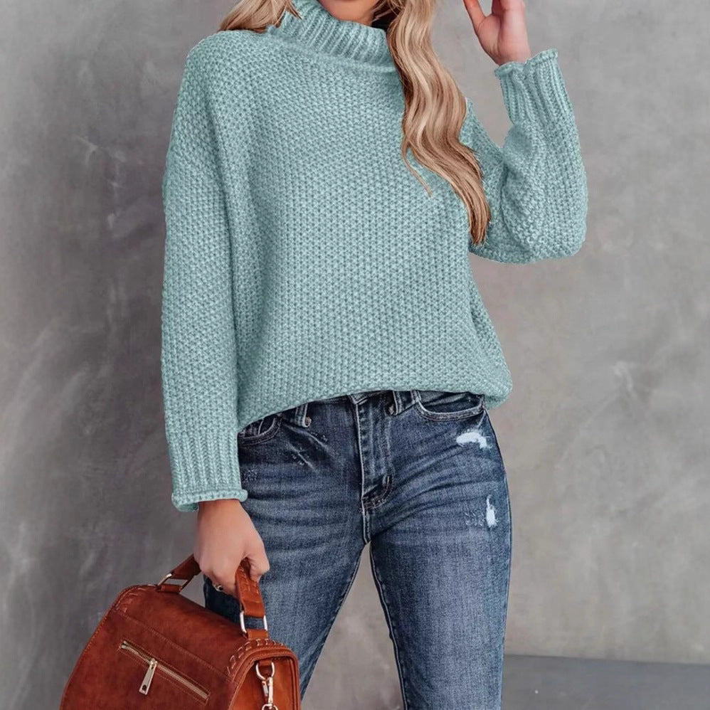 Damen kuscheliger Strickpullover mit hohem Kragen und luftiger Struktur R&B