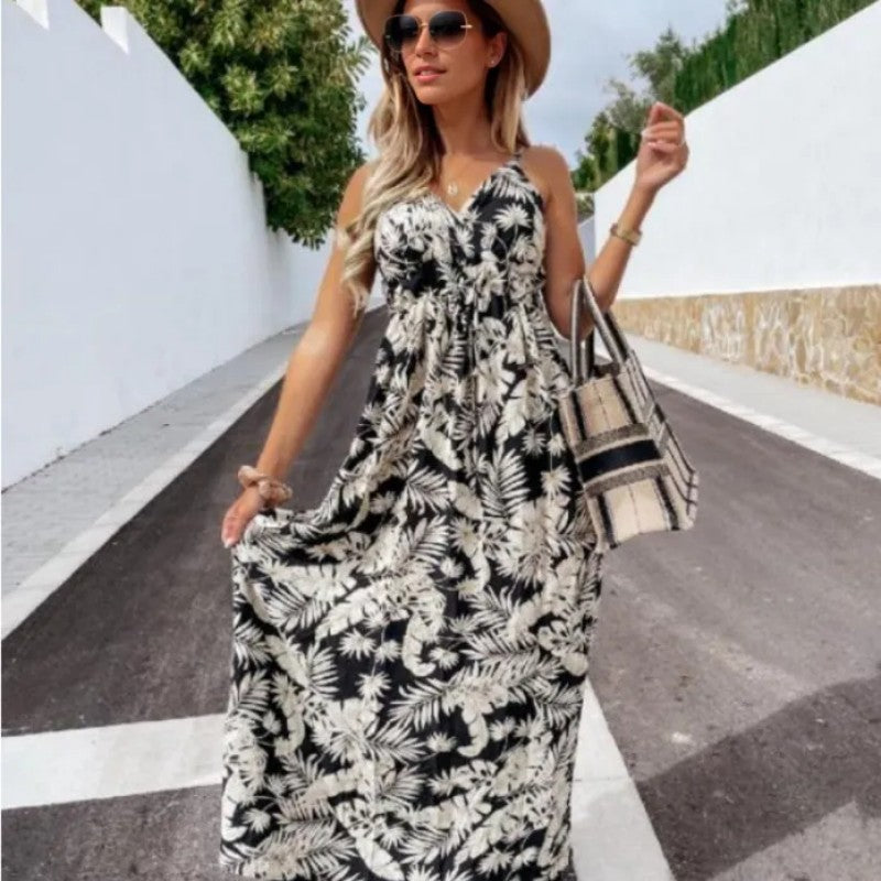 Damen Maxikleid mit floralem Wickel-Design und verstellbarem Bund R&B