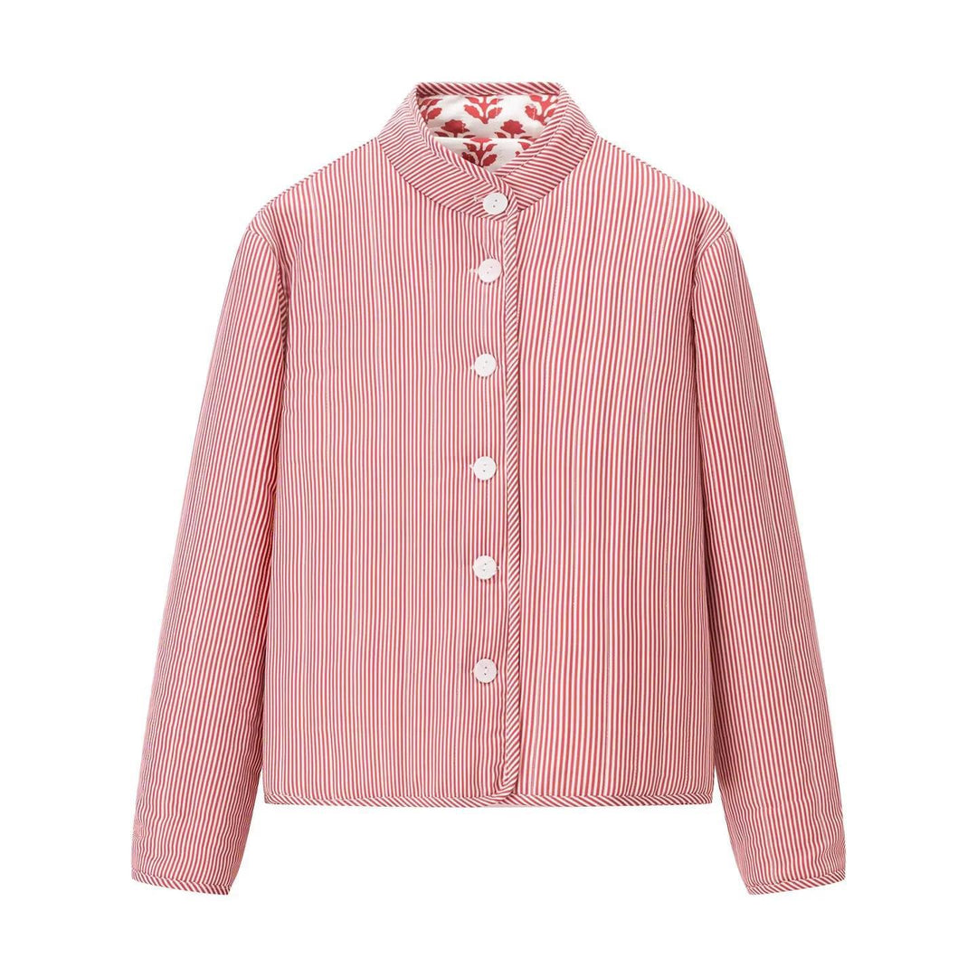Damen gesteppte Blousonjacke mit floralem Muster und praktischen Knöpfen R&B