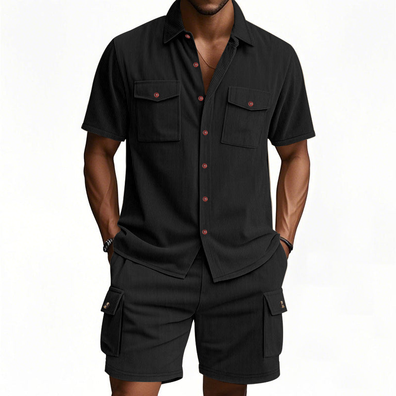 Herren komfortables Freizeitoutfit mit Kurzarmhemd und lockeren Shorts R&B