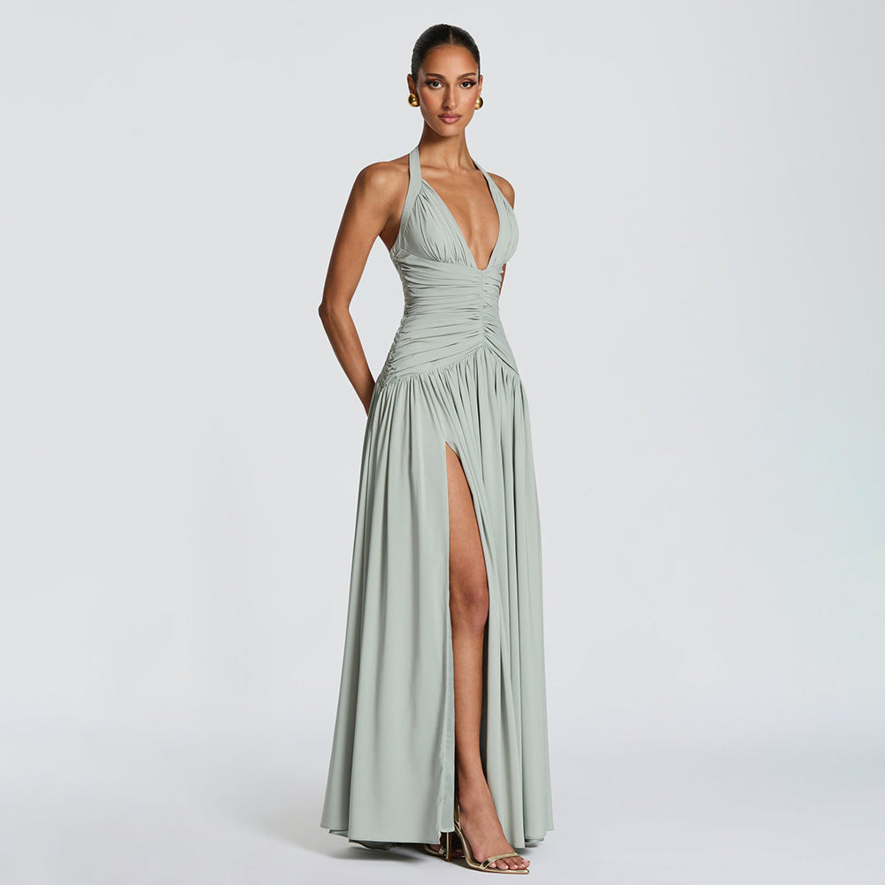 Damen Maxikleid mit tiefem V-Ausschnitt und figurbetonter Raffung R&B
