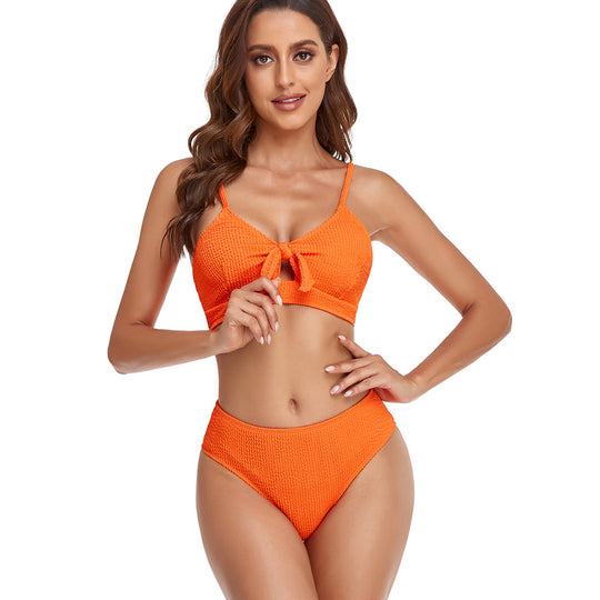 Damen Bikini-Set mit verspieltem Knoten und hoch geschnittenem Unterteil R&B