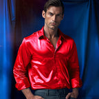 Herren Langarmhemd aus schimmerndem Satin mit eleganter Knopfleiste R&B