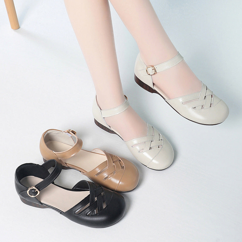 Damen modische Ballerinas mit Riemchen und offenem Schnitt R&B