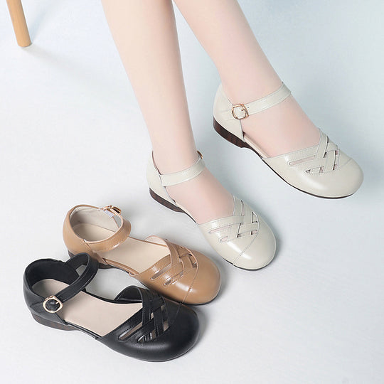 Damen modische Ballerinas mit Riemchen und offenem Schnitt R&B
