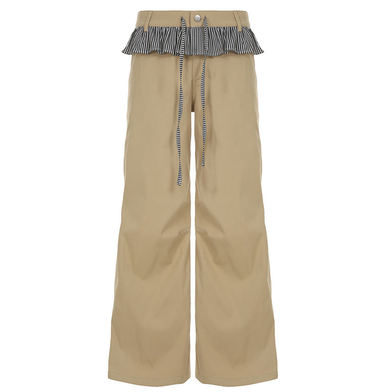 Damen Weite Freizeithose mit Rüschendetails und verstellbarem Bund R&B