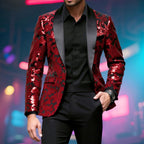 Herren glamouröser Pailletten-Blazer mit floralem Design und elegantem Schnitt R&B