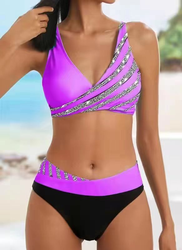 Damen Sportlicher Bikini mit modischem Wickeloberteil R&B