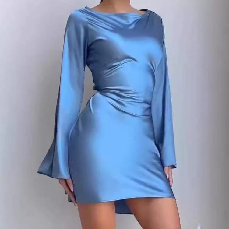 Damen Elegantes Wickelkleid mit glattem Stoff und weit geschnittenen Ärmeln R&B