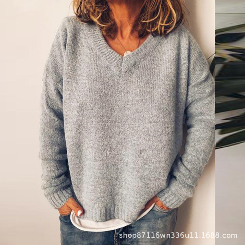 Damen V-Ausschnitt Pullover aus weichem Strick R&B