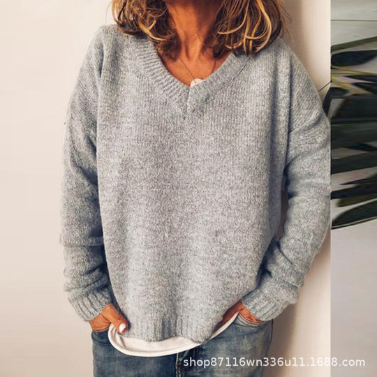 Damen V-Ausschnitt Pullover aus weichem Strick R&B