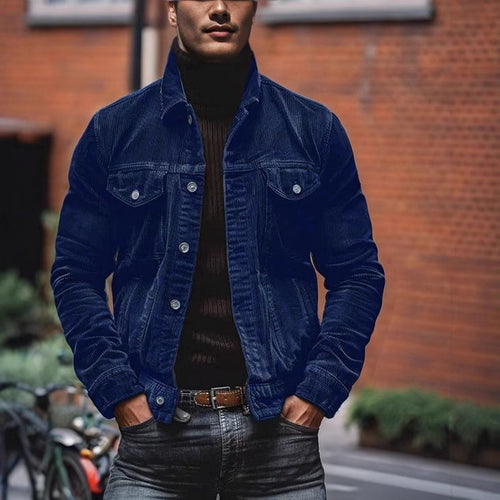 Herren modische Kordjacke mit praktischen Taschen und klassischem Schnitt R&B