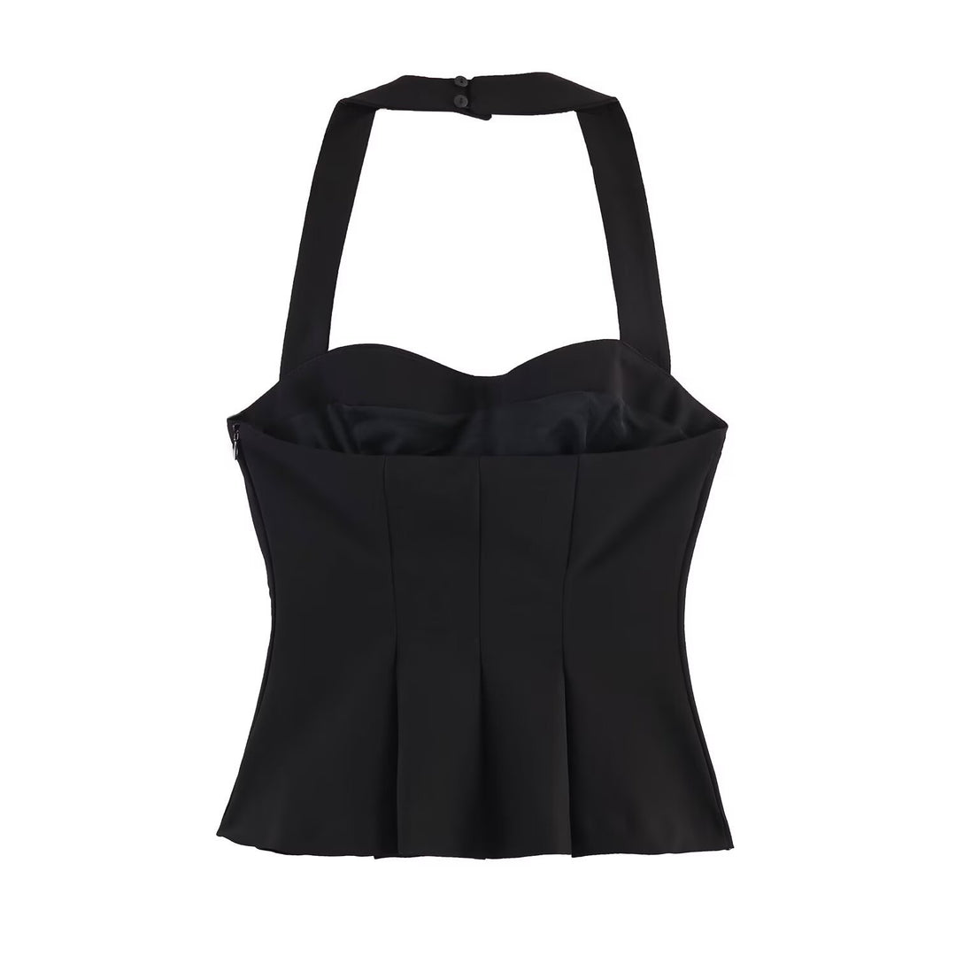 Damen Haltertop mit elegantem Taillenschnitt und feinen Plisseedetails R&B