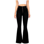 Damen Flared Jeans mit hohem Bund und dekorativer Knopfleiste R&B
