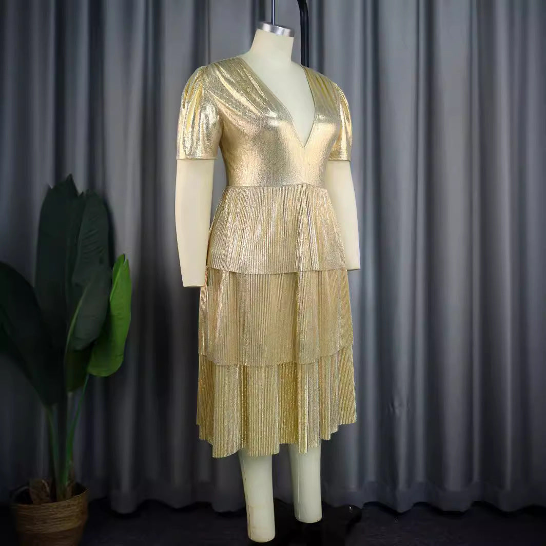 Damen Glänzendes Abendkleid mit voluminösem Rüschendesign R&B