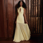 Damen Elegantes Kleid mit hohen Kragen und Schlitz R&B