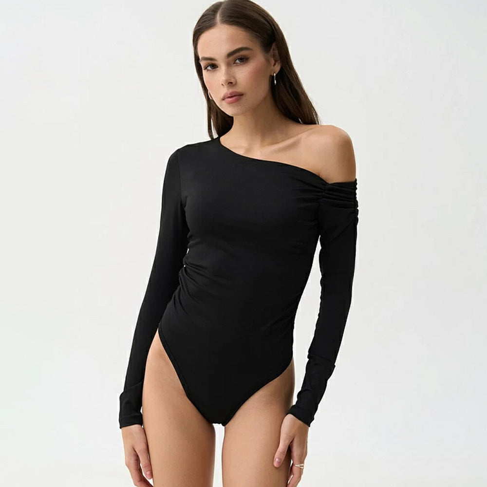 Damen Langärmeliger Bodys mit asymmetrischem Ausschnitt R&B