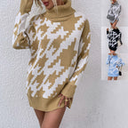Damen Oversized Pullover mit Hohem Kragen und Modernem Muster