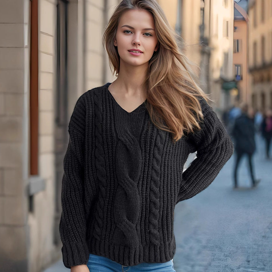 Damen Grobstrickpullover mit kreativem Zopfdesign und lässigem Schnitt R&B
