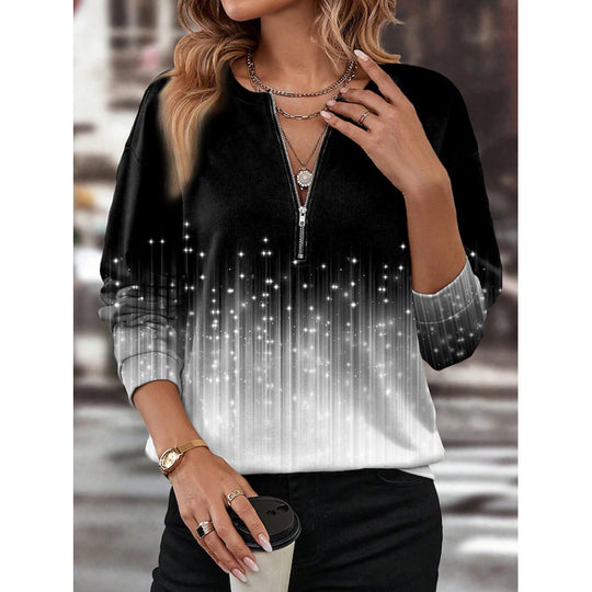 Damen Sweatshirt mit Reißverschluss und modischem Farbverlauf R&B