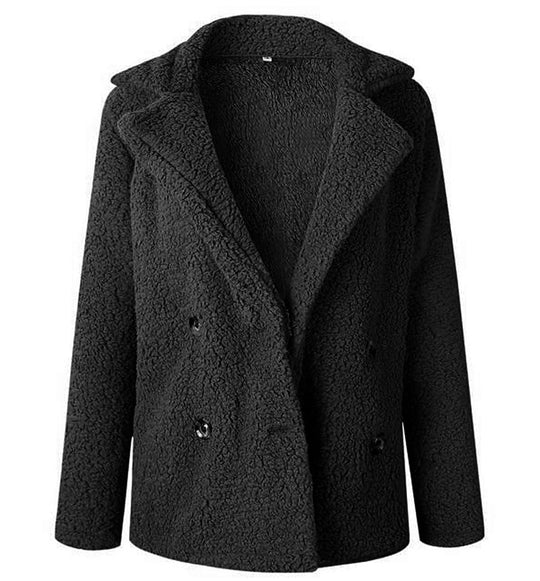 Damen Flauschiger Doppelreiher Blazer aus Kunstfell R&B