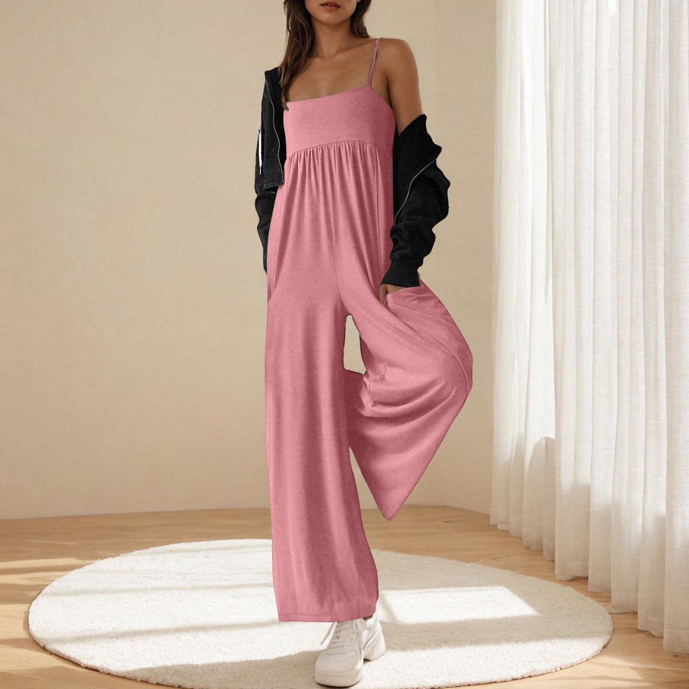 Damen lässiger Jumpsuit mit breitem Bein und verstellbaren Trägern R&B
