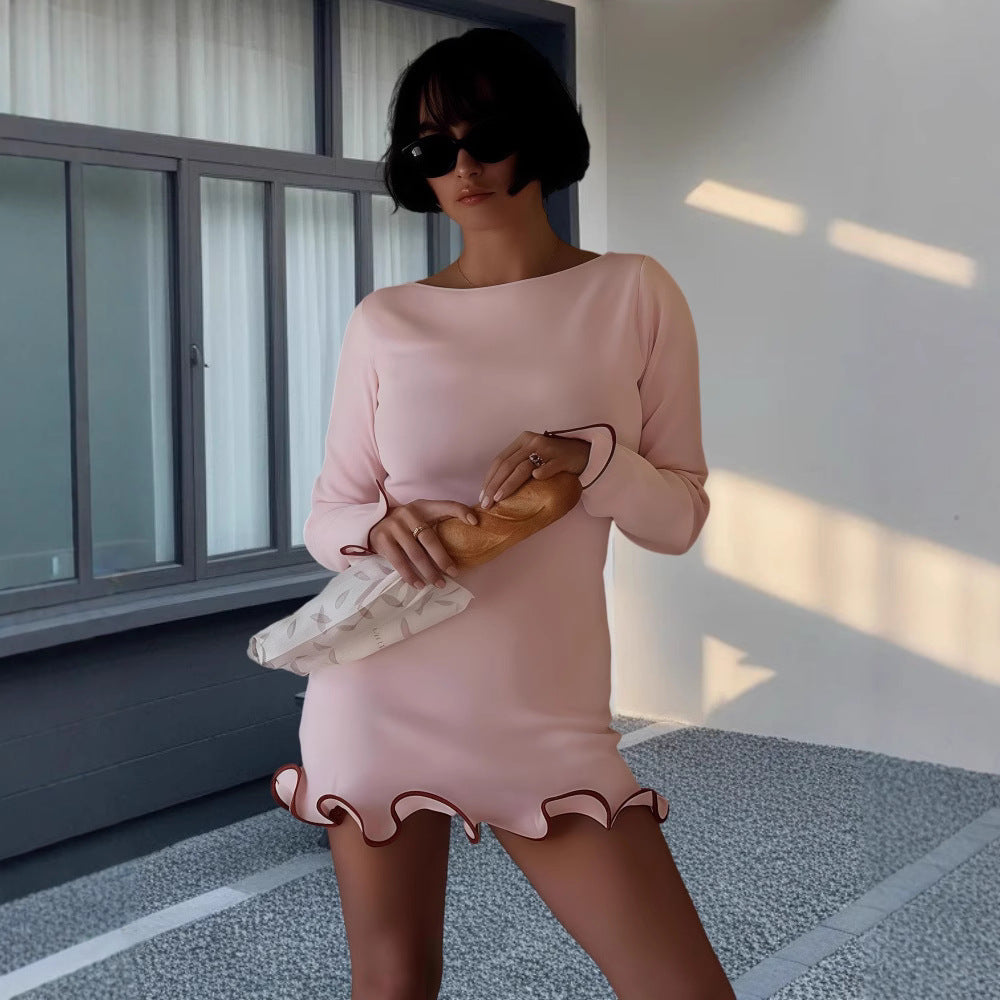 Damen Elegantes Minikleid mit skulpturalen Volantärmeln und figurbetontem Schnitt R&B