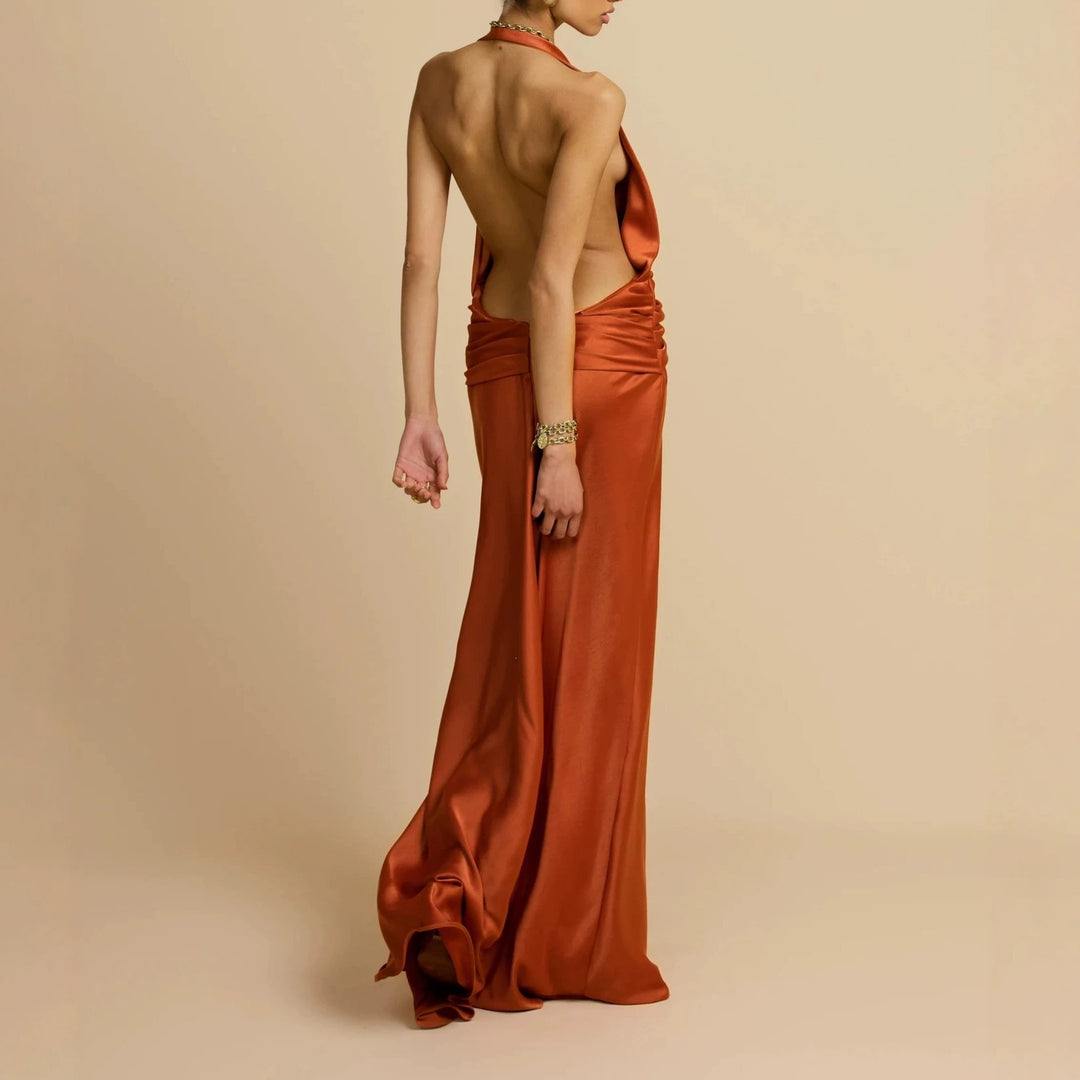 Damen Elegantes Maxikleid mit tiefem V-Ausschnitt und raffinierten Drapierungen R&B