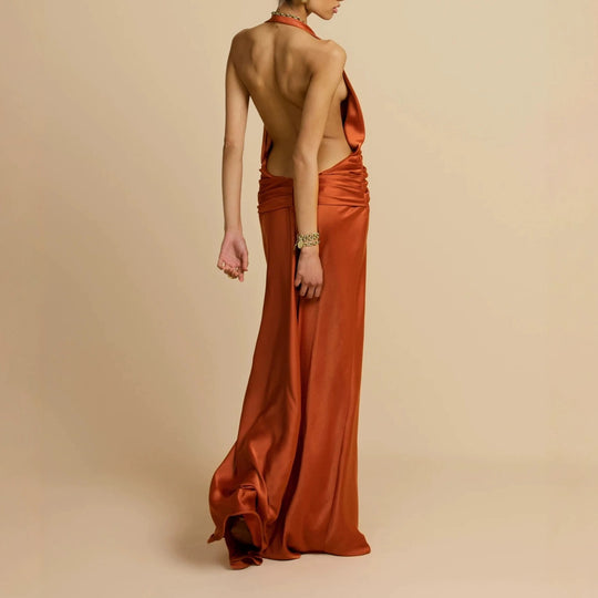 Damen Elegantes Maxikleid mit tiefem V-Ausschnitt und raffinierten Drapierungen R&B