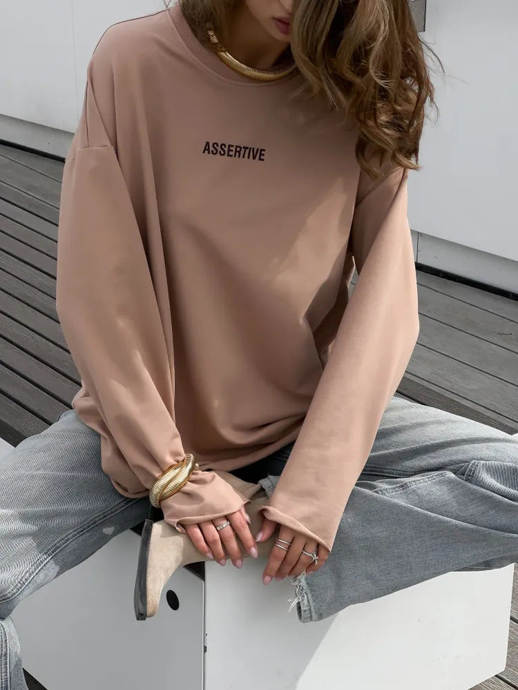 Damen lässiges Sweatshirt mit modernem Schriftzug und Oversize-Schnitt R&B