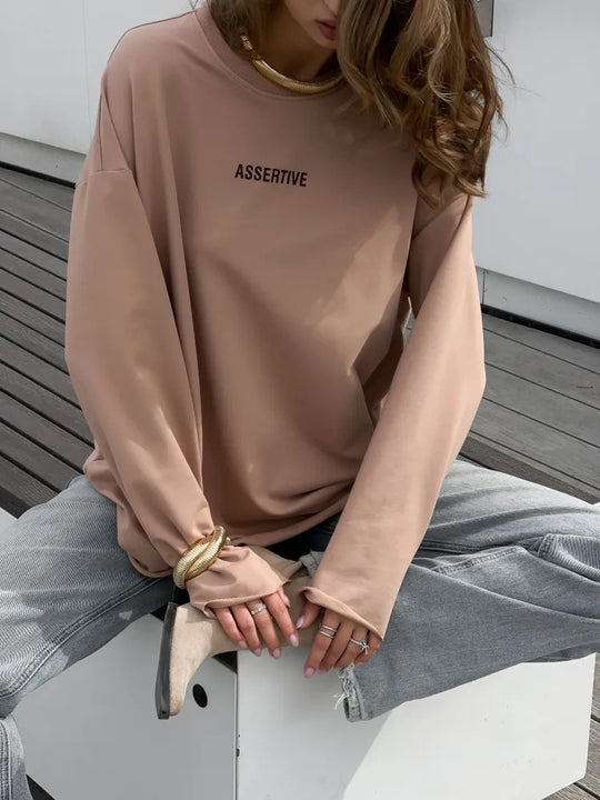 Damen lässiges Sweatshirt mit modernem Schriftzug und Oversize-Schnitt R&B