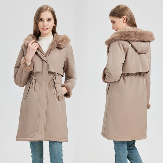 Damen Eleganter und warmer Parka mit abnehmbarem Kunstfellkragen und praktischen Schnürdetails R&B