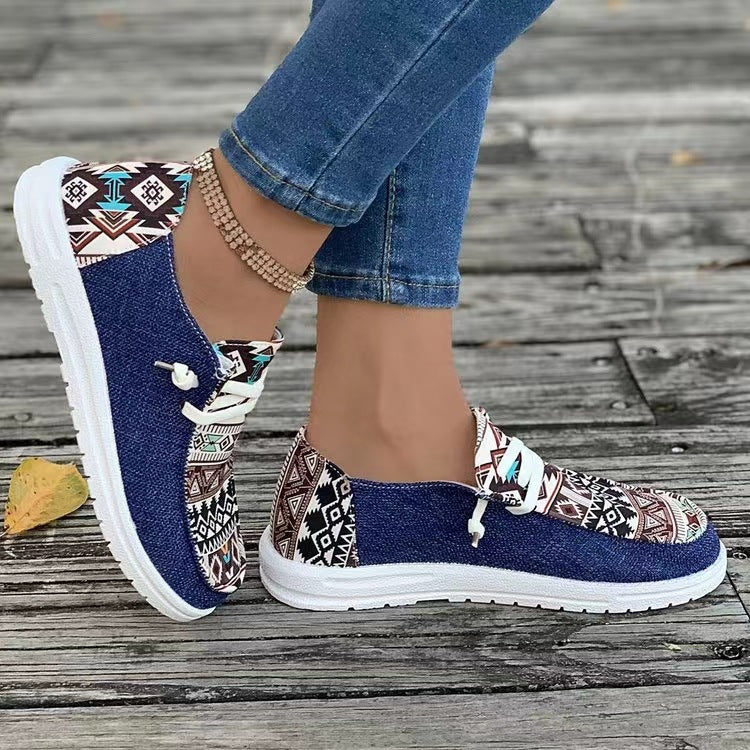 Damen Freizeitschuhe im trendigen Ethno-Design mit elastischen Schnürsenkeln und atmungsaktiven Obermaterialien R&B