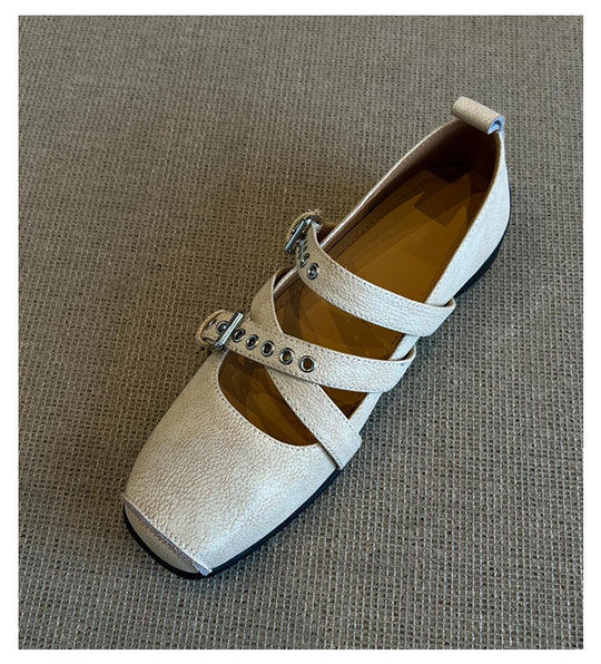 Damen Ballerinas mit dekorativen Riemen und modischen Schnallen R&B